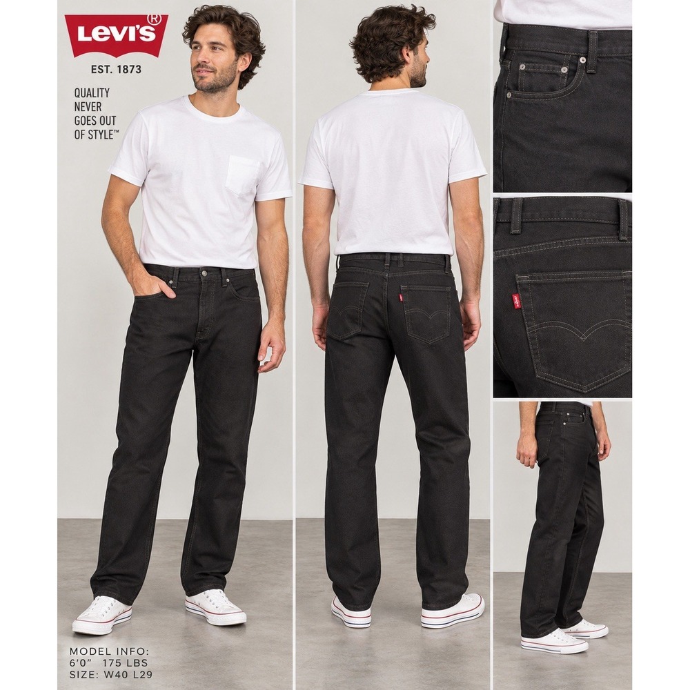 Levi's Men's Jeans W40 L29 Black Straight Leg 100% Cotton WaterLess